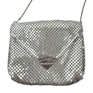 Vintage 80's Silver Mesh Shoulder Bag Purse Chain Strap Evening Disco Club‎ 70's